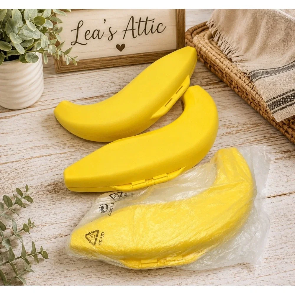 Vintage Tupperware Banana Keeper Set of 3 Yellow Storage Cases 1 NEW in Bag